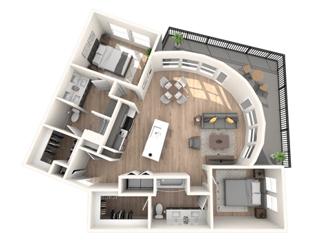 Floor plan for 2 beds, 2 baths, 1363 sqft
